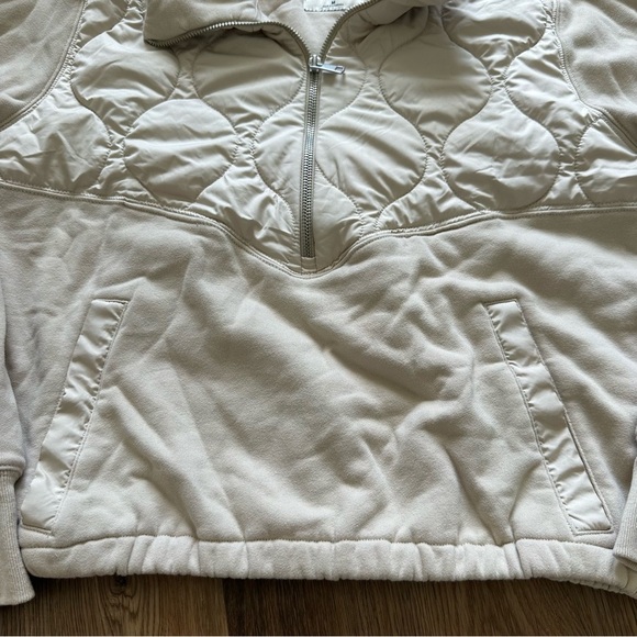 Abercrombie & Fitch Soft A&F Cinch Waist Jacket Medium Beige Crop 1/2 Zip Pocket - Picture 9 of 9